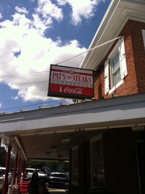 A photo of Pat's Philly Cheesesteak sign